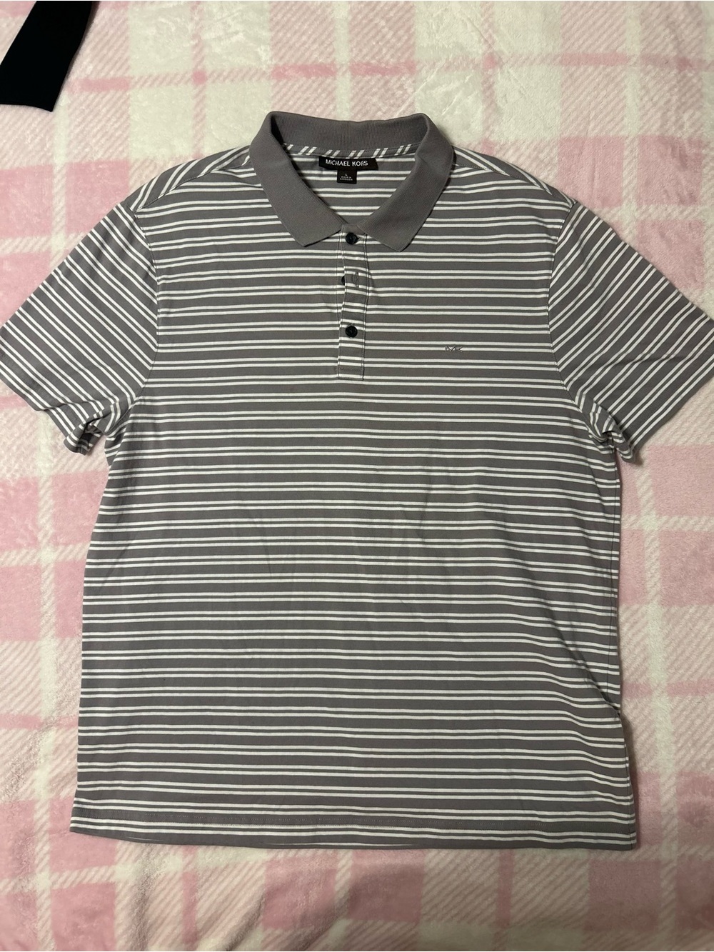 Michael Kors Gray & White Striped Polo Shirt